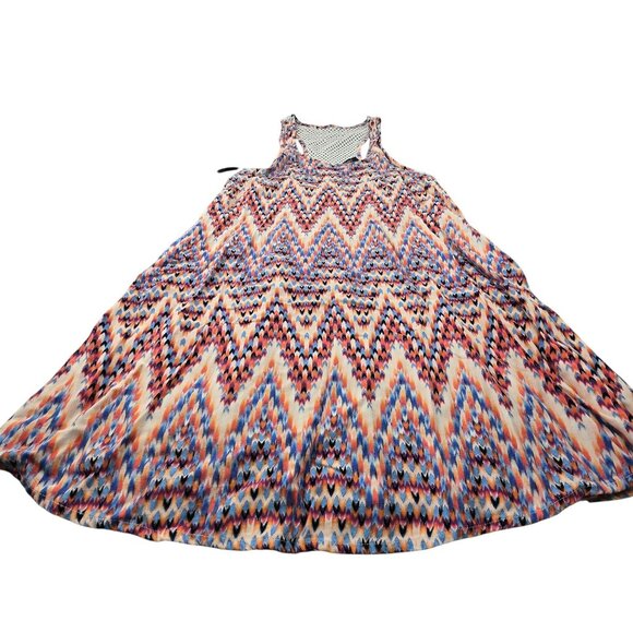 Forever 21 Swing Dress Chevron Print Multicolor Mesh Back Detail Size S jh1830 - Picture 5 of 10